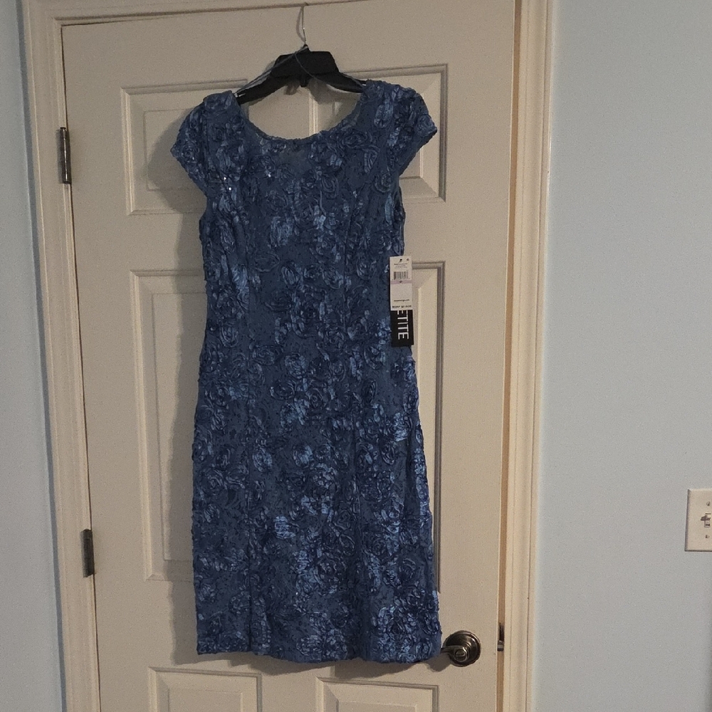 Alex Evenings Blue Floral Lace Midi Dress